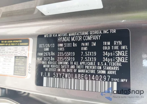 2014 Hyundai Santa Fe Sport 2.0L Turbo z USA, uszkodzony, nr VIN 5XYZWDLA8EG140297